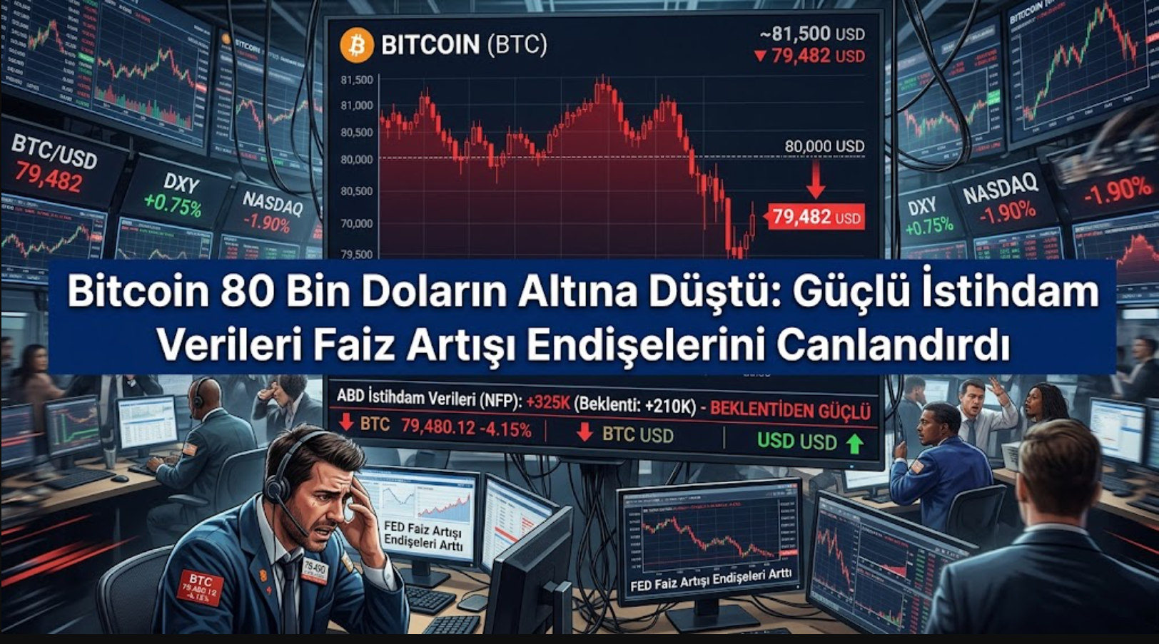 Bitcoin 80 Bin Doların Altına Düştü: Güçlü İstihdam Verileri Faiz Artışı Endişelerini Canlandırdı